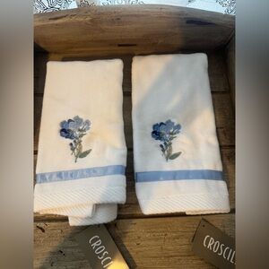 Croscill Charlotte White Hand Towels with Blue Accents